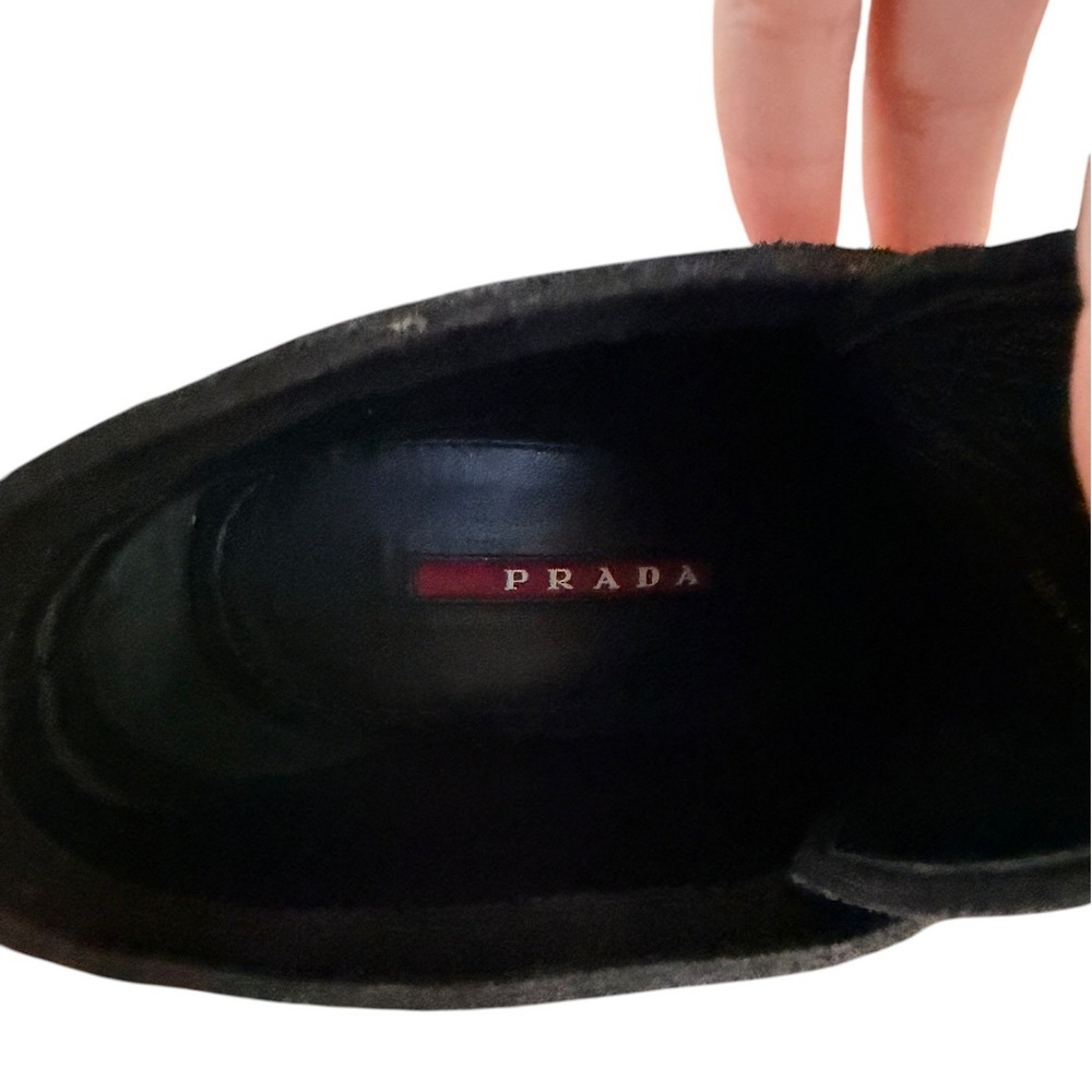 Quiet Luxury Prada Suede Wedge Ankle Boots Black Size 37.5 - Picture 8 of 10